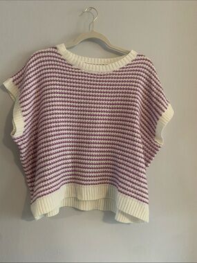 KNIT MIX Striped Cream and Purple Knit Sweater Vest